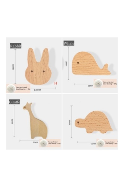 Choice مجموعة من 2 خطاف خشبي لطيف على الحائط لغرفة الأطفال على شكل حيوان وسلس...