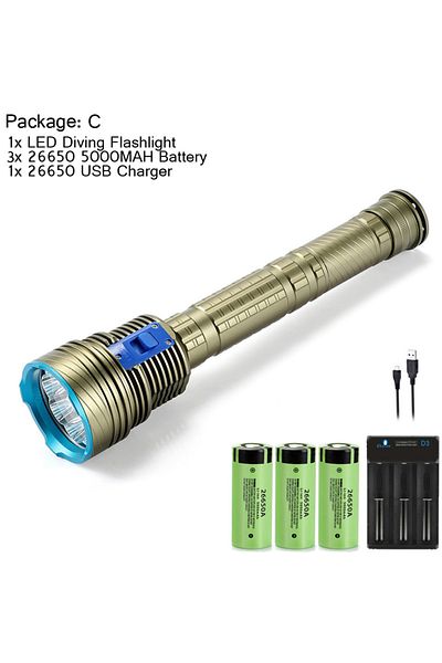 Ekaiou LITHIUM ION White light Package C Scuba Flashlight Professional Underwater Diving IPX68 Waterproof T