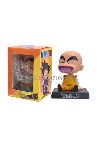 BANDAI C with box Anime Dragon Ball Z Son Goku Kuririn Shaking Head Doll PVC Action Figure Phone Bracket Ca
