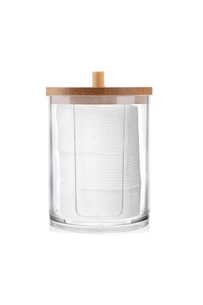 Choice B Makeup Cotton Pads Swab Storage Bin Case Cosmetics Organizer Box with Bamboo Cover for Women Make.