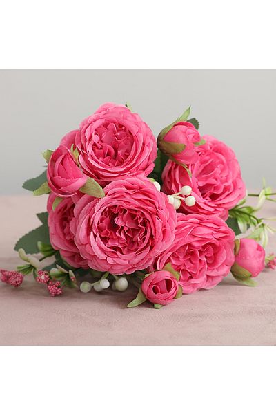 Choice Rose red Hot Selling 1pcs/30cm Rose Pink Silk Bouquet Peony Artificial Flower 5 Big Head 4 Small Bud
