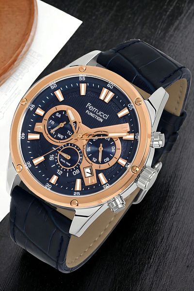 Ferrucci Navy Blue Leather Cord Men's Wristwatch Fcf-13908Fk.04 Function Bracelet Zmfer155
