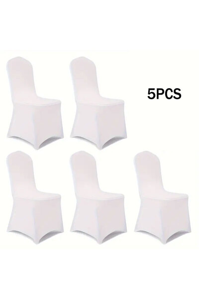 Choice 5 قطع بيضاء 1 قطعة/5 قطع غطاء كرسي سميك عالي المرونة، حفلات الزفاف، الفنادق، المطاعم، الاجتماعات