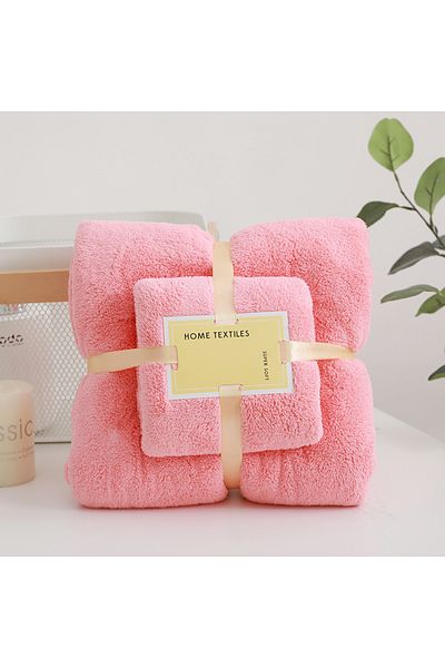 Choice 70x140cm 35x75cm Pink 2pc Bath Towels Set Super Soft Highly Absorbent Quick-drying Coral Velvet Bath