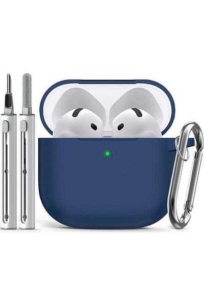 Choice Lake Blue For Airpods 4 Case Cover (2024) With Cleaner Kit,soft Silicone Protective Case For Apple A