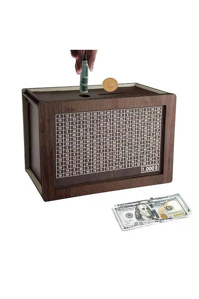 Choice 1000 USD 1pcs Money Wood Box Piggy Bank Wood Money Bank Reusable Money Box with Saving Goal and Numb
