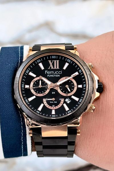 Ferrucci Function Mineral Glass Steel Band & Case Men's Watch Zmfer085