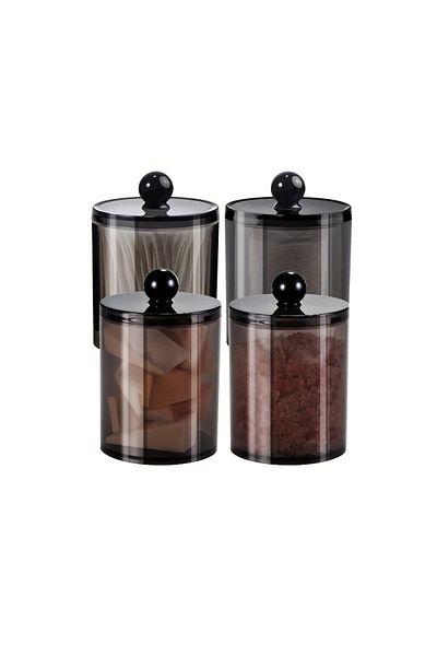 Choice Black 4pcs 2/3/4 Pack Qtip Dispenser Apothecary Jars Bathroom Jar 10 Oz Black Plastic Holder Storage