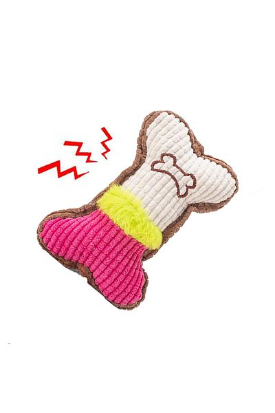 Choice M Pink White 1pc Dog Squeaky Toys, Bones Plush Dogs Chew Toy For Small Medium Breed Puppy Aggressive