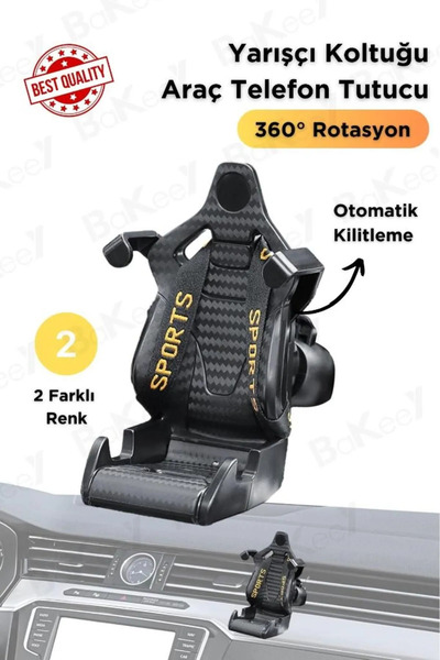 LIGHTNIX Yarış Koltuğu Tasarımlı 360° Ayarlanabilir Araç İçi Telefon Tutucu  ...