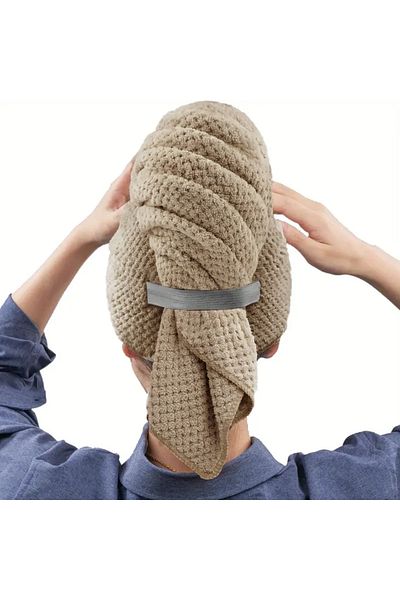Choice Khaki Microfiber Hair Towel Extra Large Wrap Quick Dry Hair Towel Wrap With Elastic Band , Ultra Abs
