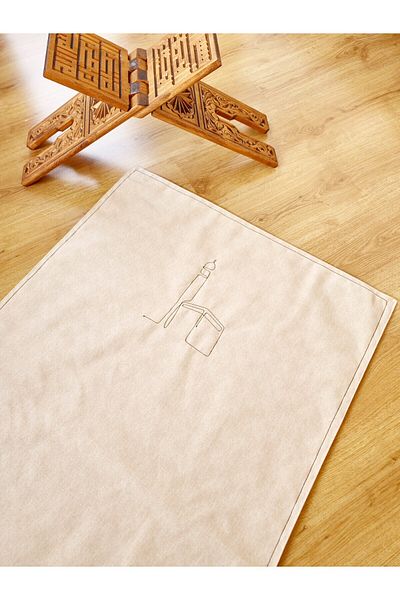 ALTINPAMUK 70x115 Cadou de rugăciune din in - Covor de rugăciune simplu natural, brodat Kaaba