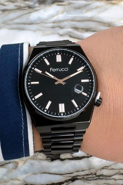 Ferrucci Black Color Steel Strap & Case Mineral Glass Calendar Men's Wristwatch Zmfer093