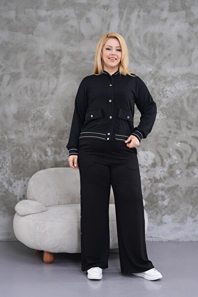 Siyezen Large Size Seasonal Cardigan with Snap Detail and Pockets