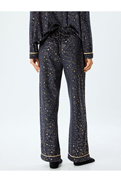 Koton Polar Pijama Altı Düz Bol Paça Parıltılı Yıldız Baskılı