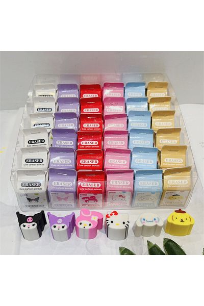 Choice 36pcs 6/36Pcs Sanrio Hello Kitty Melody Kuromi Cinnamoroll Pompompurie Eraser Anime Student Statione