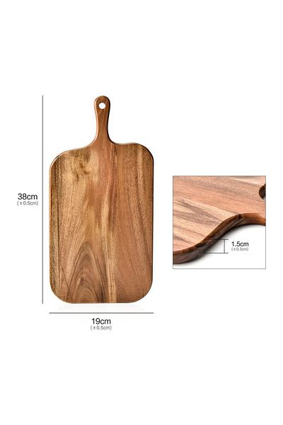 Choice 38x19x1.5cm 38x19x1.5cm Long-handled Acacia Wood Cutting Board Solid Household Wooden Creative Photo