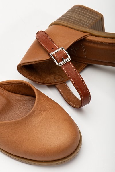 ANALİN SHOES Women's Genuine Leather Ankle Strap Sandals Brown