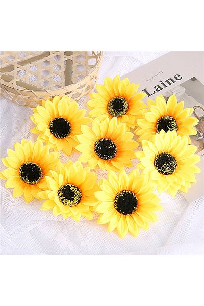 Choice 10cm Sunflowers 10Pcs Beautiful Silk Sunflower Artificial Flowers Head For Home  Decor DIY Wedding D