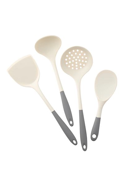 Choice 4Pcs Grey White 4-Piece Silicone Kitchen Utensil Set with Non-Stick Pans Silicone Spatula Soup Ladle