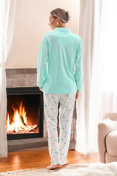 KozaLüks KADIN MODAL TİRE KUMAŞ UZUN KOL GÖMLEK PİJAMA TAKIM