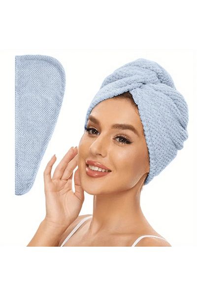 Choice Blue Solid Color Hair Towel Textured Dry Hair Cap 9.8 "X 25.5" Absorbent Hair Towel Wrap for Button-