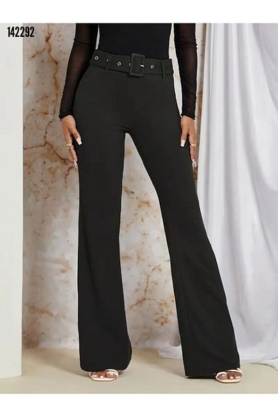 JANES Women's High Waist Belted Expanding Imported Crepe Pants