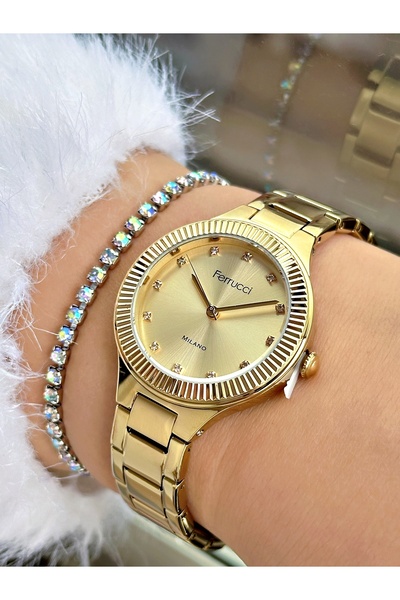 Ferrucci FERRUCCİ TAŞ RAKAMLI GOLD METAL KADIN KOL SAATİ