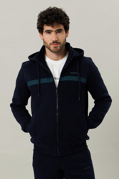 Escetic Navy Blue Green Casual Pattern Raised 370 Gram 3 Thread Fabric 4 Pocket Men's Tracksuit Set Tk0