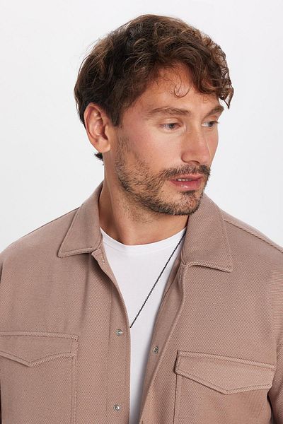 Tudors Men's Relax Fit Relaxed Cut Double Pocket Knitted Mink Apaş Collar Shirt