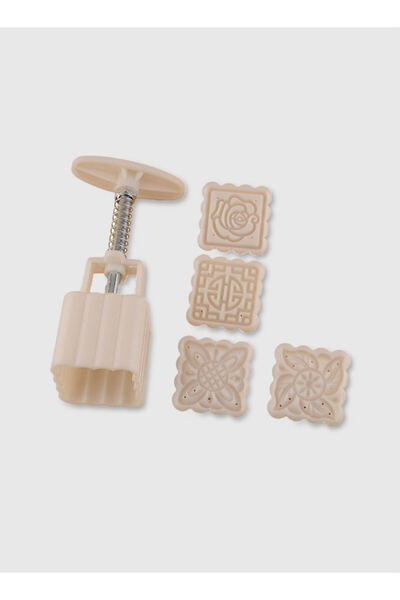 mastergold 4 Stamps Square Moon Cake Decoration Mould Beige 4.5 x 4.5 x 4cm
