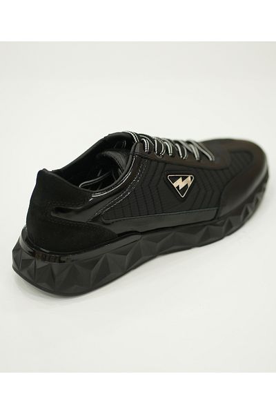 MARCOMEN Black Genuine Leather Lace-Up Men's Sneakers