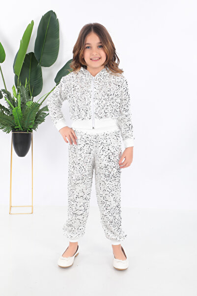 YÜSÜ Дівчачий костюм танцівниці з білим капюшоном і паєтками