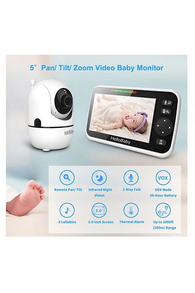 Hello Baby - شاشة LCD مقاس 5 بوصات - جهاز مراقبة فيديو للأطفال