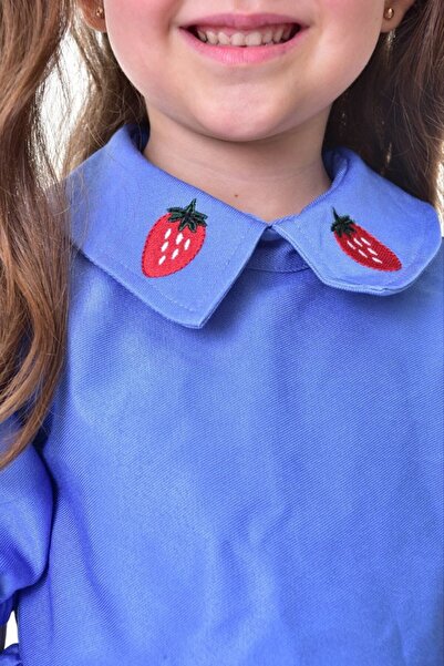 ELONKİDS Çilek Nakışlı Gabardin Elbise