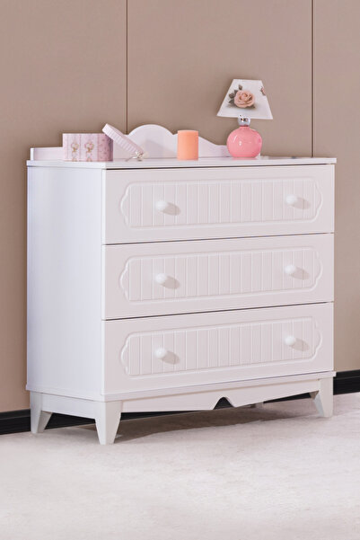 Setay Şifonyer, Flower 3 Çekmeceli Şifonyer - Beyaz