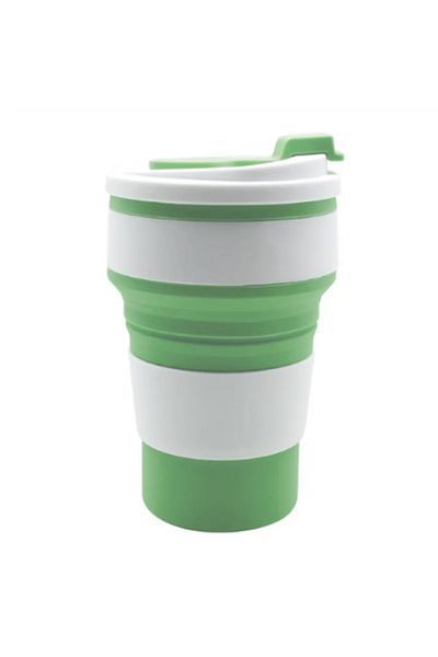 Choice green 350ML Food-Grade Silicone Folding Cup, With Lid, Reusable Portable Coffee Cup, Hot Drink ,Suit