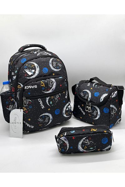 Bevitton Boy's Primary School Bag Character Pattern Multi-Compartment Black Set of 3 Primary School Bag