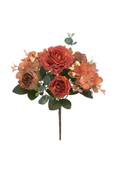 Choice Orange Artificial Flowers Retro Silk Rose Bouquet Hydrangea Peony Vintage Bride Holding Fake Plants