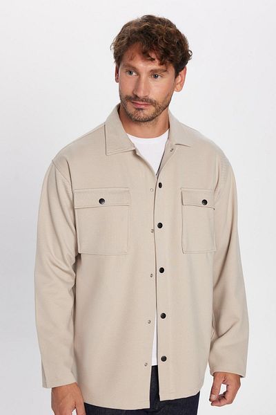 Tudors Men's Relax Fit Relax Cut Double Pocket Knitted Stone Flap Lapel Shirt