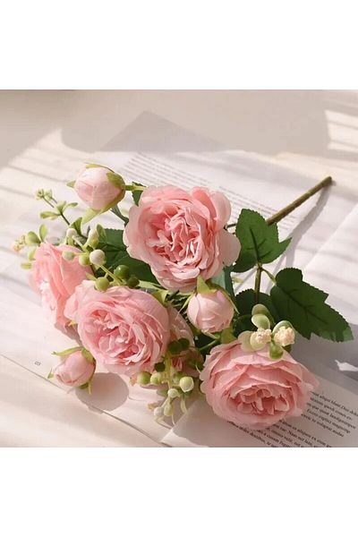 Choice L Light Pink 30cm Rose Pink Silk Bouquet Peony Artificial Flower 5 Big Head 4 Small Bud Bride Weddin