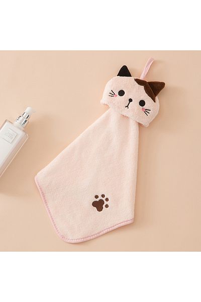 Choice Pink Cute Cat Kitchen Cleaning Towel Hanging Hand Towels Absorbent Dishcloths Coral Velvet Soft Cle