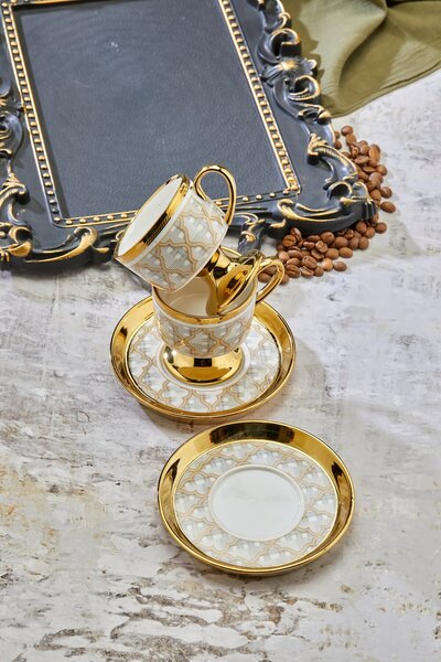 Cooker Set of 2 Gold Gilded Footed Porcelain Coffee Cups – Luxurious and Stylish Coffee Enjoyment!