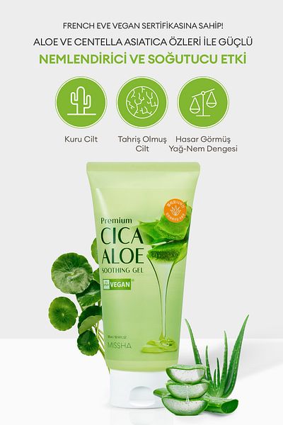 Missha 300ml Premium Cica Aloe Soothing Gel - Containing 95% Moisturizing Gel, Complex