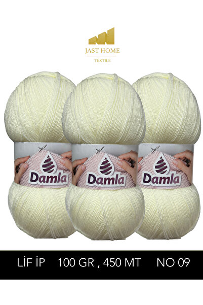 Damla Kristal Lif İp 3'er Adet Örgü ip 100'er Gram 450 Metre