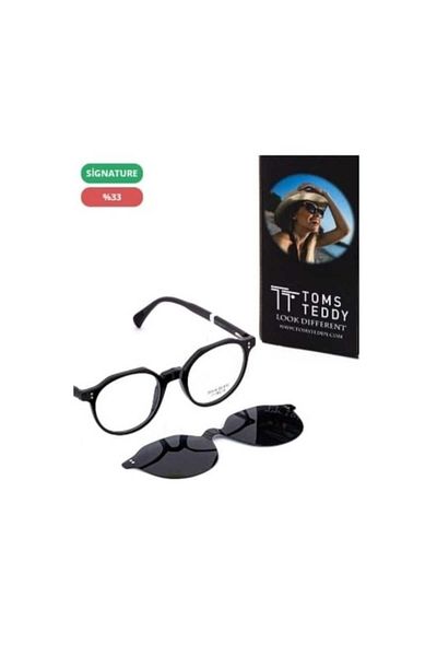 Toms Teddy Unisex Polarized Clip-On Blue Coated Glasses - Glossy Black