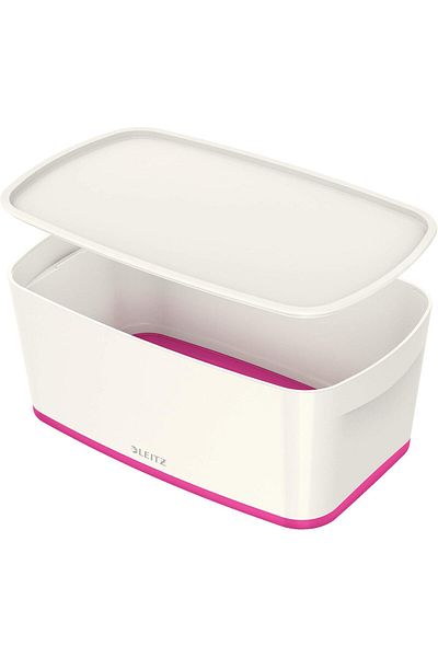 STOREMAX Small Storage Box with Lid - White/Metallic Pink