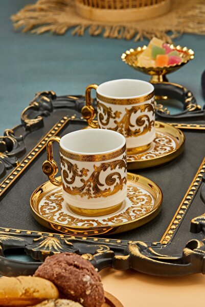 Cooker Set of 2 Gold Gilded Porcelain Coffee Cups - Luxurious and Stylish Coffee Enjoy!