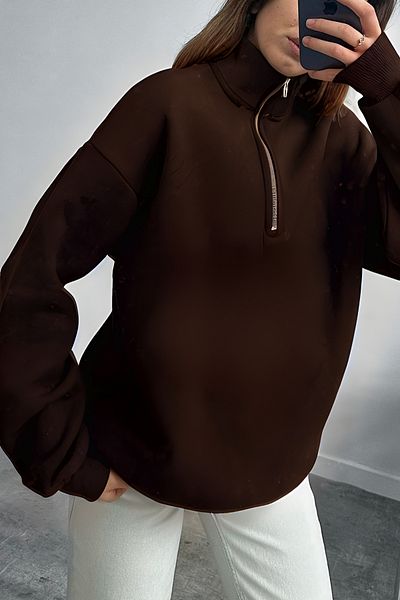 BayBayan Unisex 3 νήματα με μισό φερμουάρ Oversize φούτερ