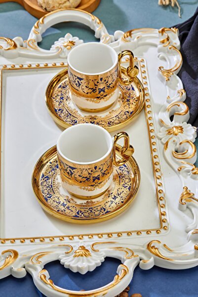 Cooker Set of 2 Gold Gilded Porcelain Coffee Cups - Luxurious and Stylish Coffee Enjoy!